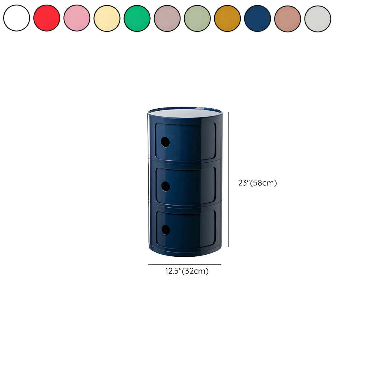 Pink Round Plastic Nightstand with Shelves and Cabinet — Dark Blue / 2 Piece Set