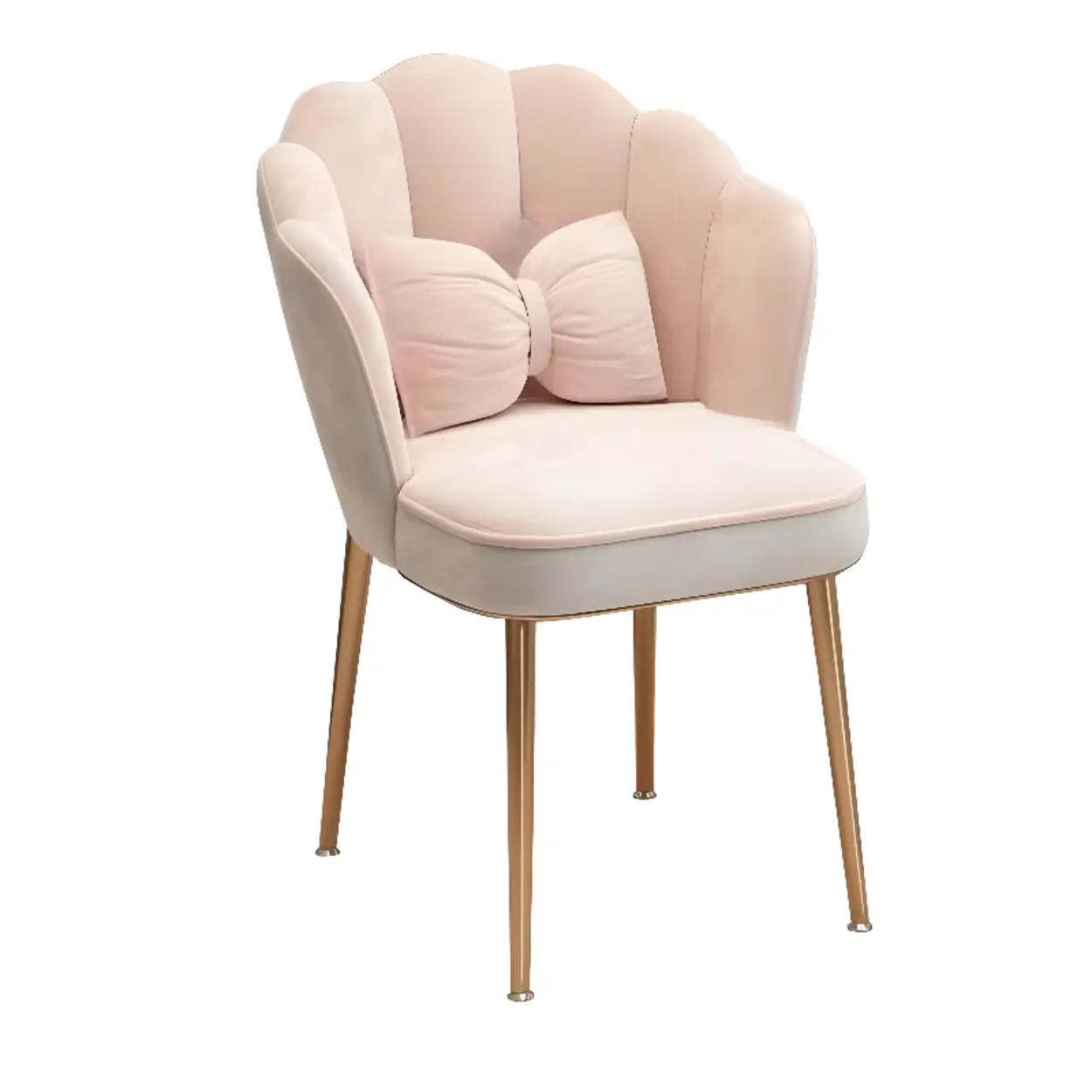 Pink Scalloped Velvet Vanity Stool with Cushion — Black / Pink