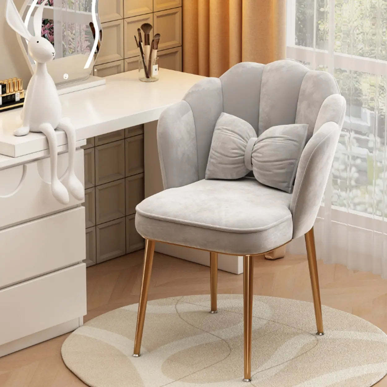 Lighom cushion scalloped velvet end & side tables for bedroom — Gray / Gray / Gold