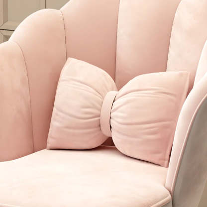 Pink Scalloped Velvet Vanity Stool with Cushion