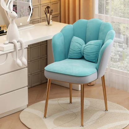Pink Scalloped Velvet Vanity Stool with Cushion
