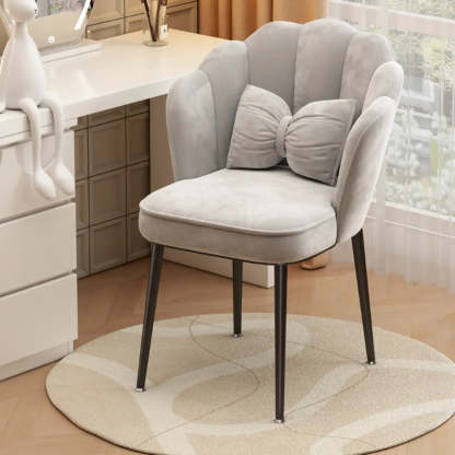 Pink Scalloped Velvet Vanity Stool with Cushion — Gold / Gray/ Blue