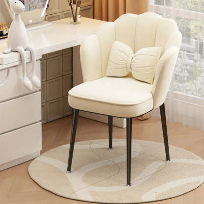 Pink Scalloped Velvet Vanity Stool with Cushion — Gold / Gray Green