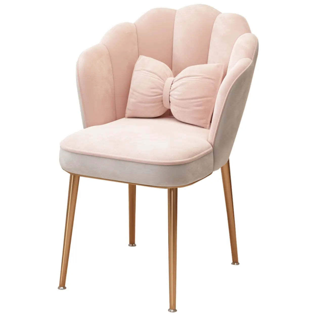 Pink Scalloped Velvet Vanity Stool with Cushion — Black / Gray