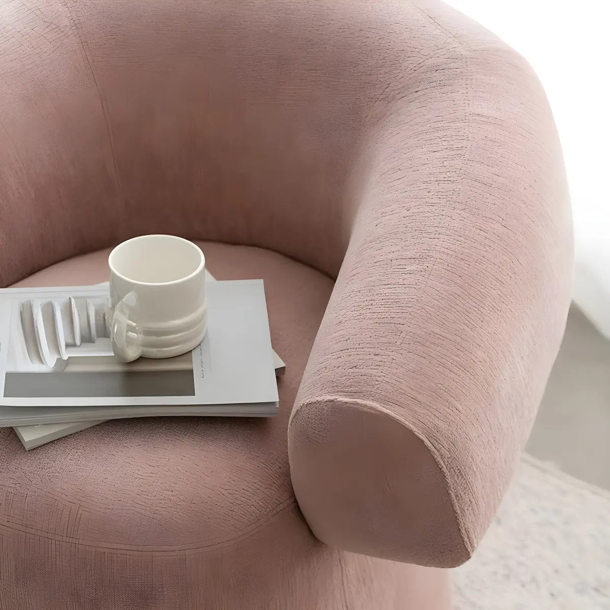 Pink Tear-Resistant Chenille Fixed-Back Arm Chair