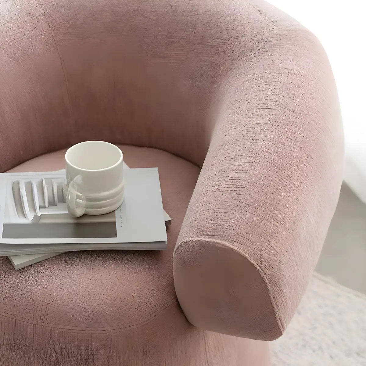 Pink Tear-Resistant Chenille Fixed-Back Arm Chair