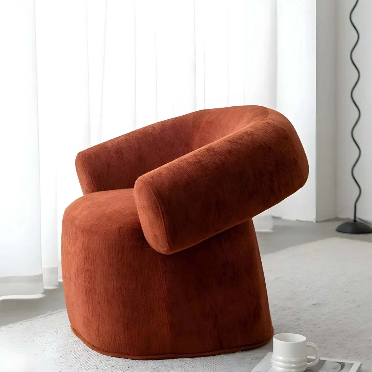 Pink Tear-Resistant Chenille Fixed-Back Arm Chair