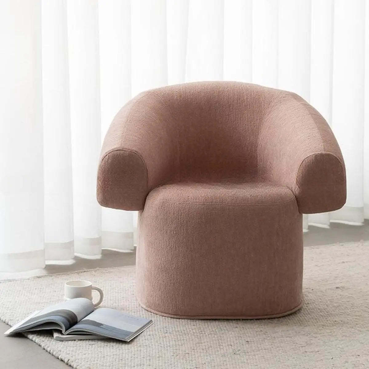 Pink Tear-Resistant Chenille Fixed-Back Arm Chair — Beige / Cotton and Linen