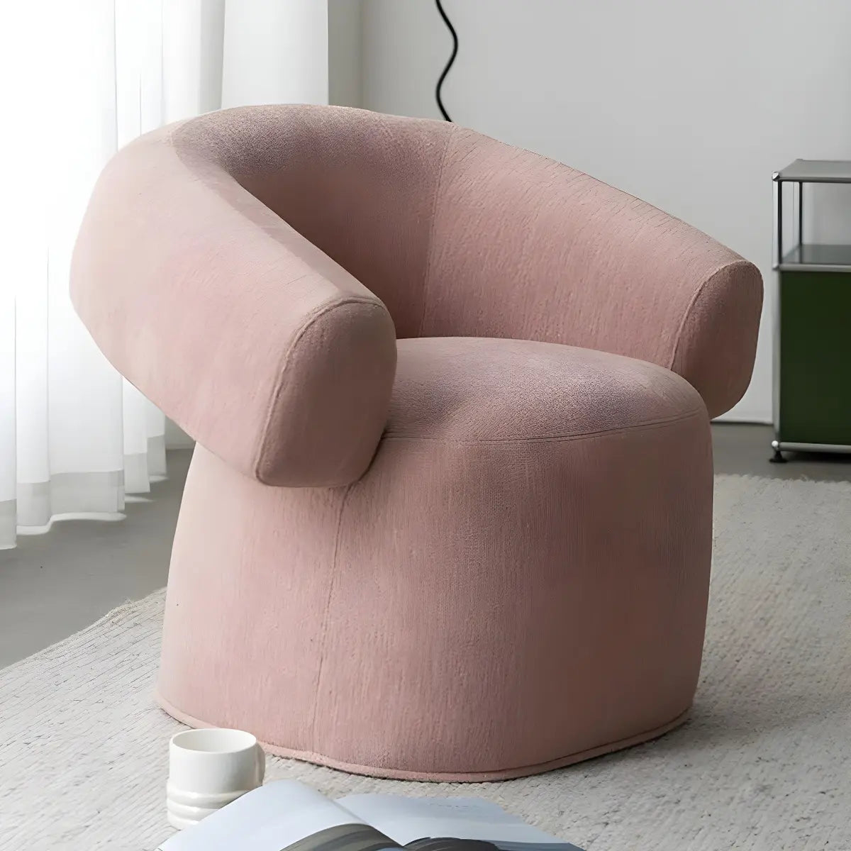 Pink Tear-Resistant Chenille Fixed-Back Arm Chair — Red-White / Chenille