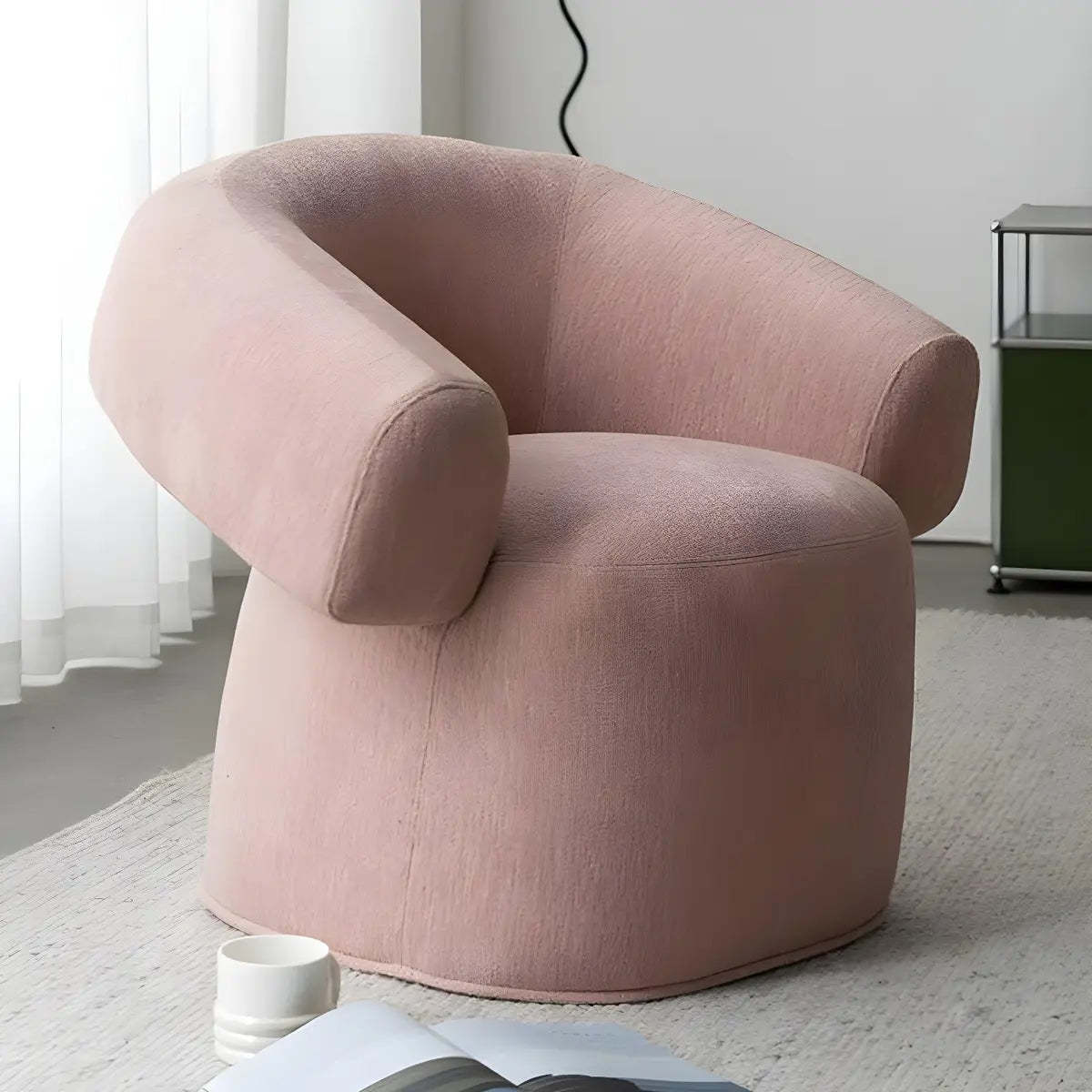 Pink Tear-Resistant Chenille Fixed-Back Arm Chair — Red-White / Chenille
