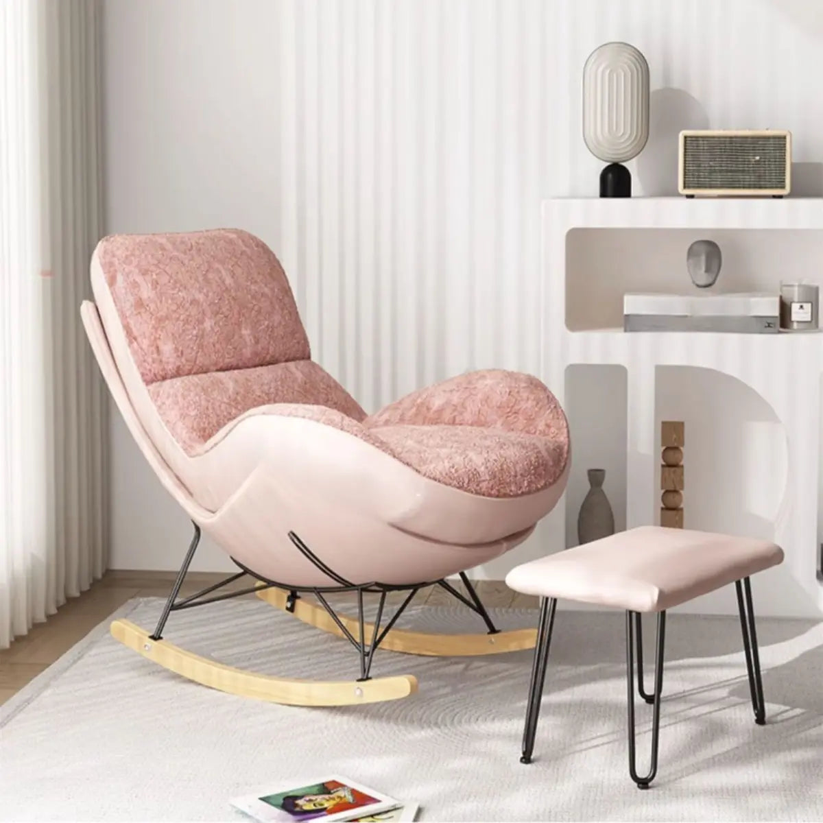 Pink Upholstered Metal Leg Rocking Chair — Pink