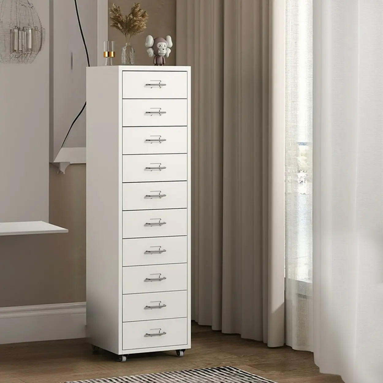 Pink Vertical Metal Caster Drawer Chest — Red / 3