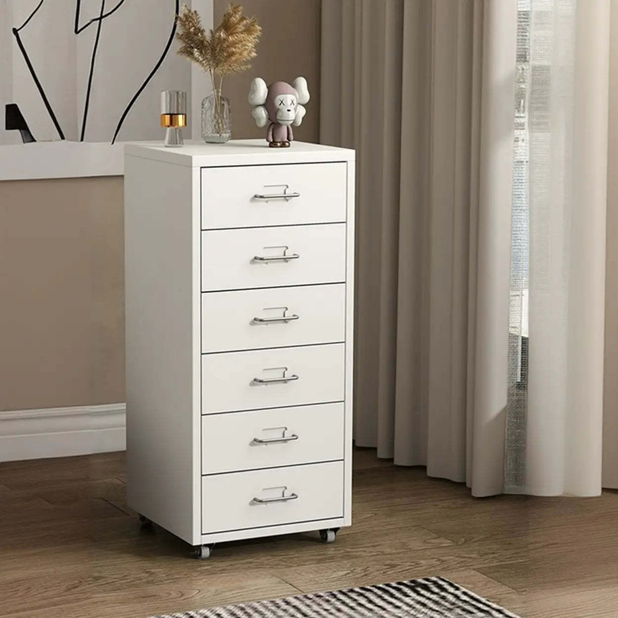Pink Vertical Metal Caster Drawer Chest — Sky Blue / 5