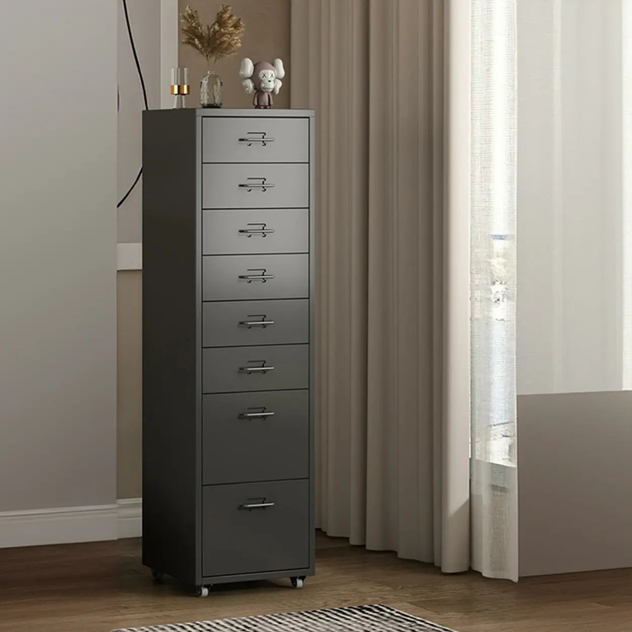 Pink Vertical Metal Caster Drawer Chest — Black / 6