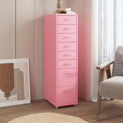 Pink Vertical Metal Caster Drawer Chest