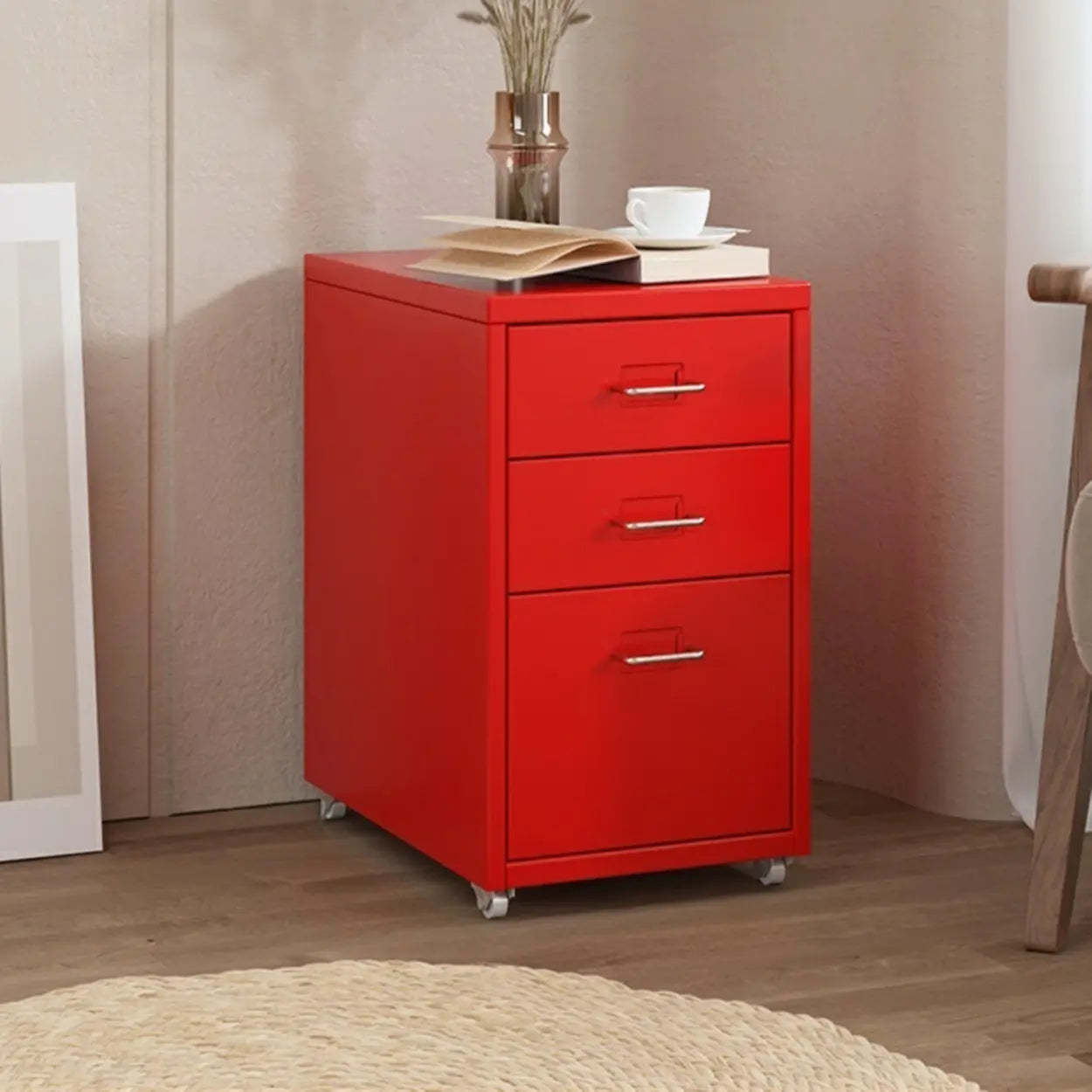 Pink Vertical Metal Caster Drawer Chest