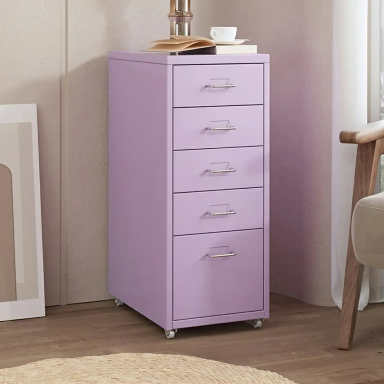 Pink Vertical Metal Caster Drawer Chest