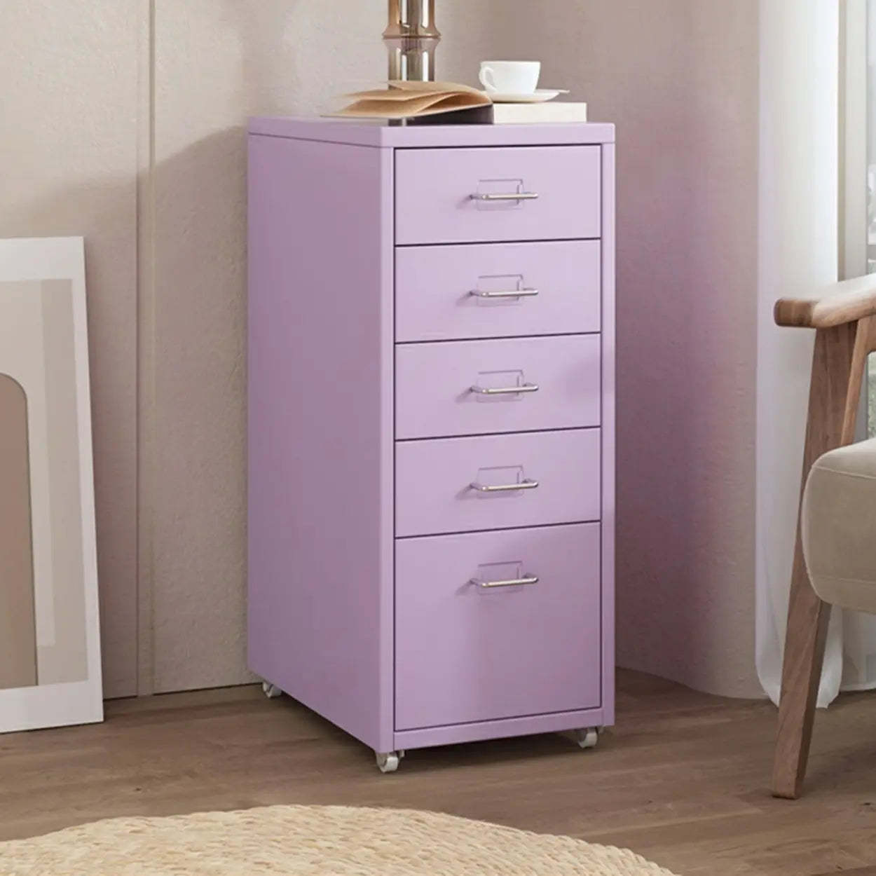 Pink Vertical Metal Caster Drawer Chest