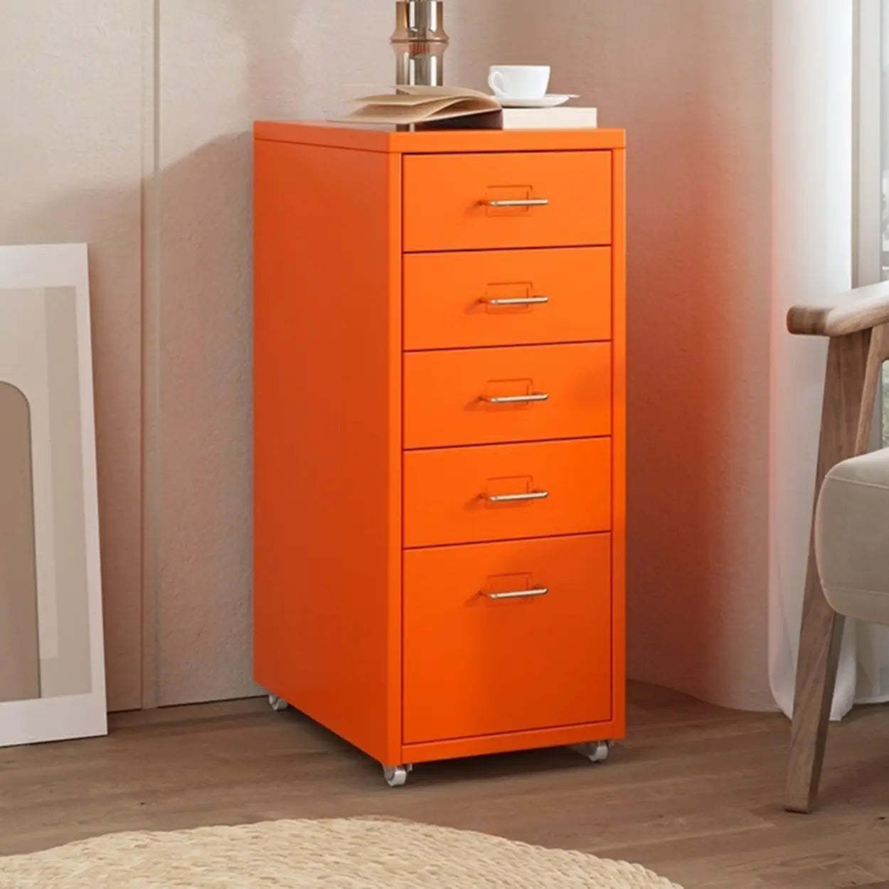 Pink Vertical Metal Caster Drawer Chest