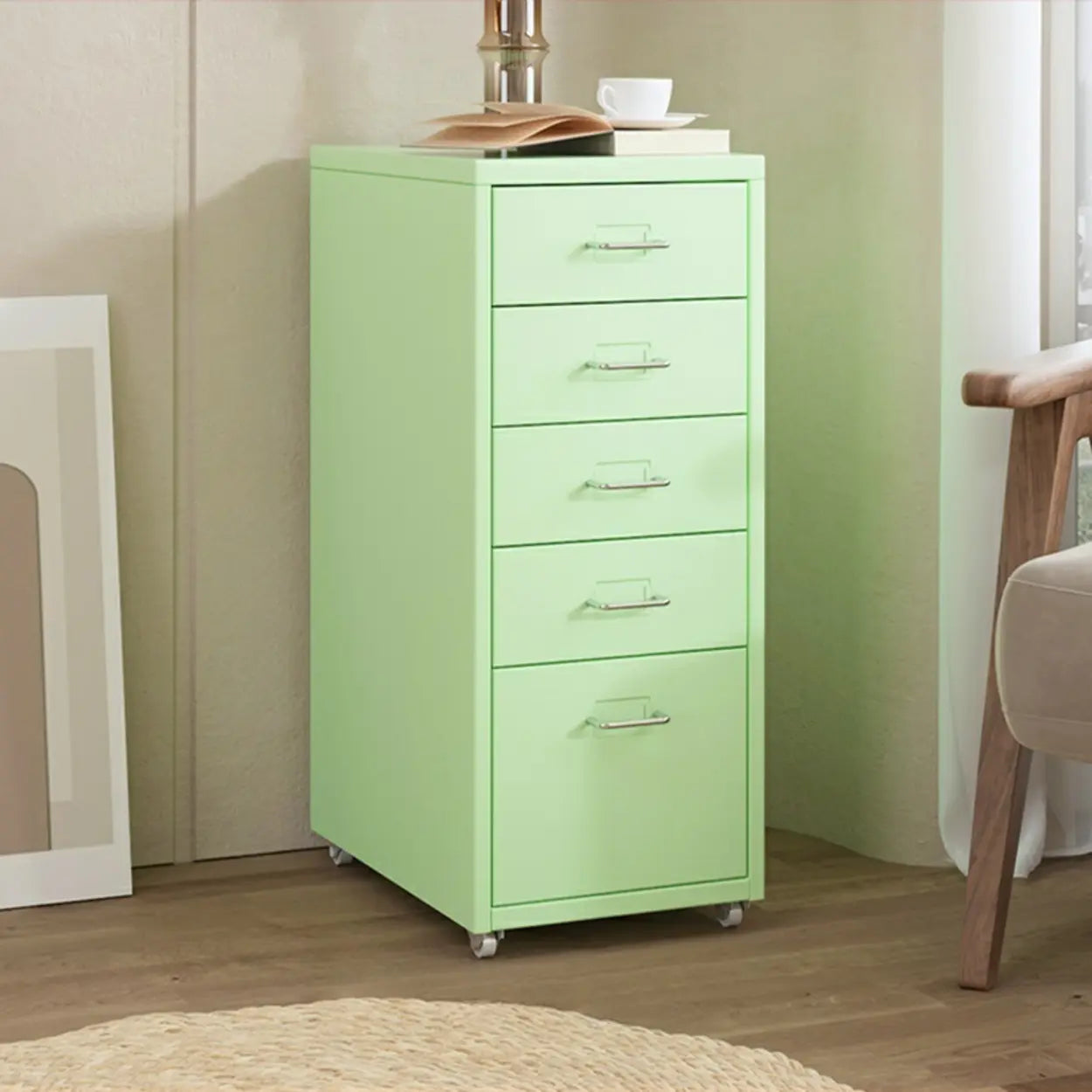 Pink Vertical Metal Caster Drawer Chest