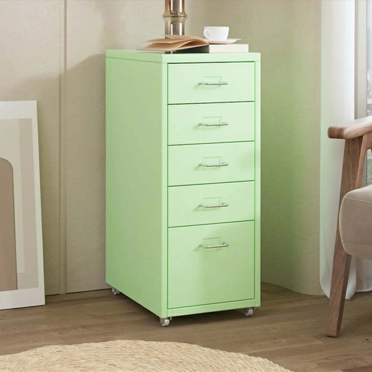 Pink Vertical Metal Caster Drawer Chest