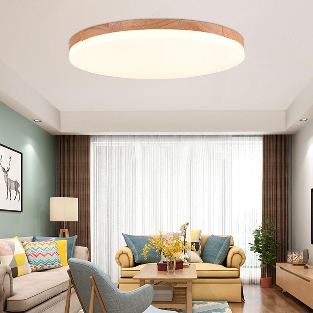 Circular Minimalist Flush Mount Dining Room Light Bamboo Acrylic LED Ceiling Lights-Lighom