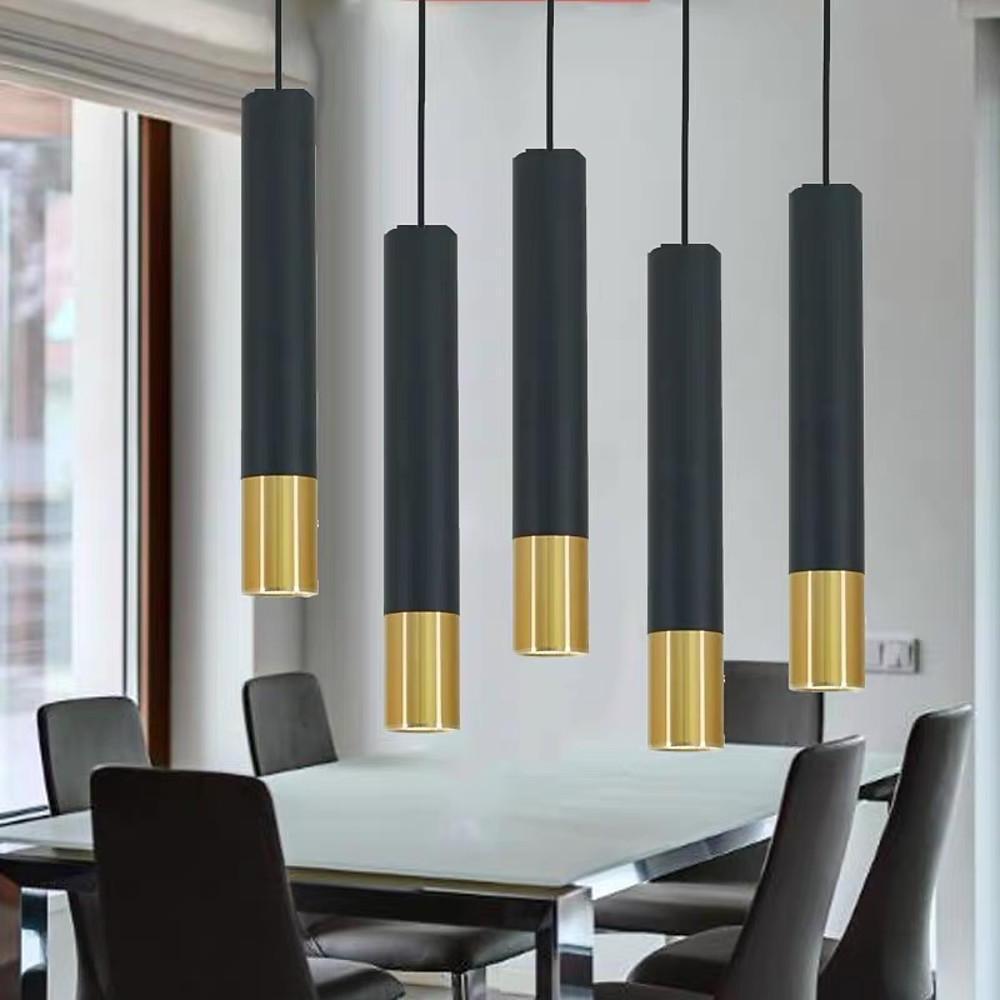 Industrial elongated island black pendant lighting — Set of 2