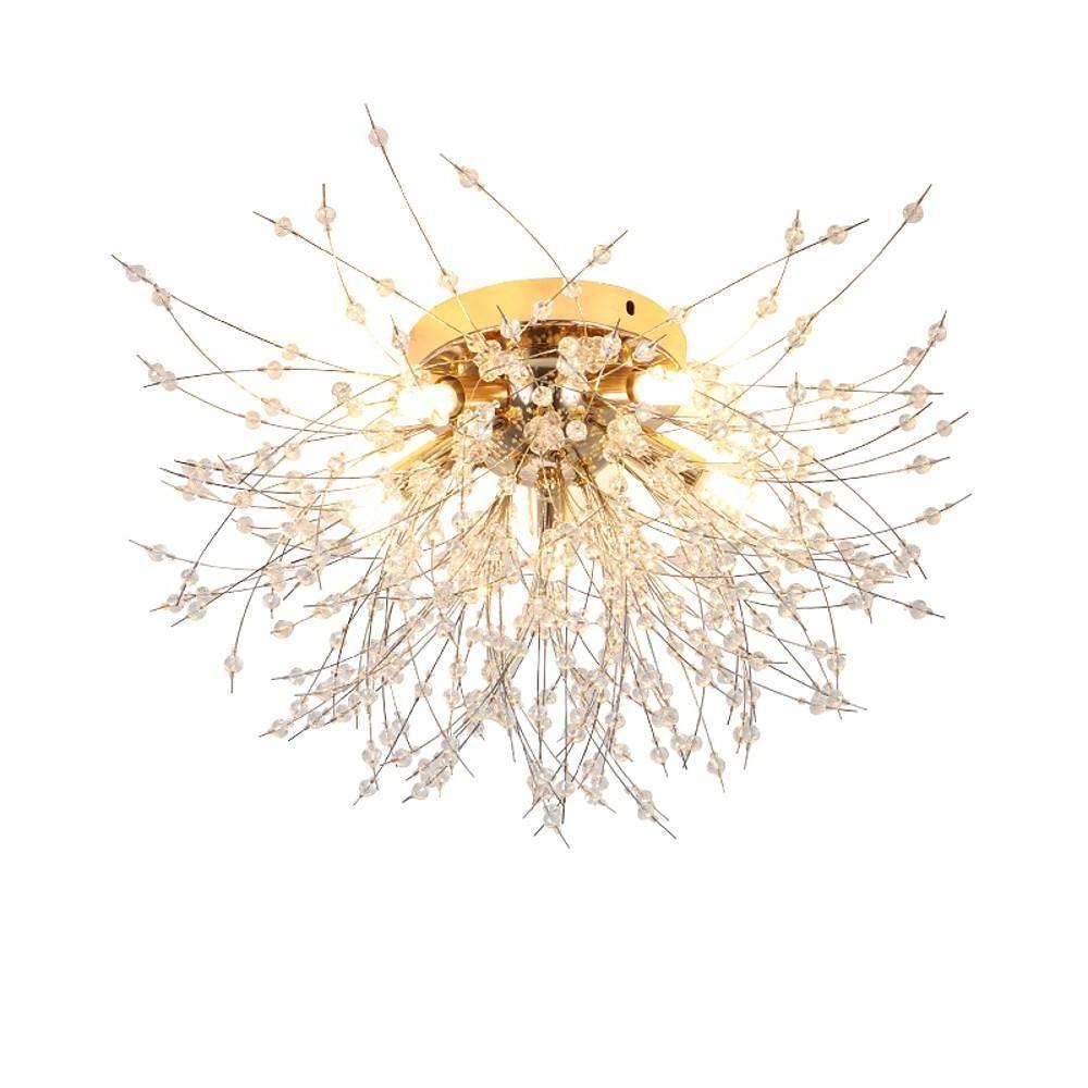 5-Light Unique Style Design Flush Mount Lighting Metal Crystal LED Living Room Ceiling Lights-Lighom