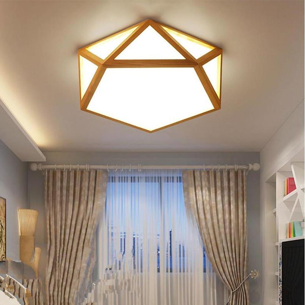 Geometric Rustic Bamboo Flush Mount Ceiling Light