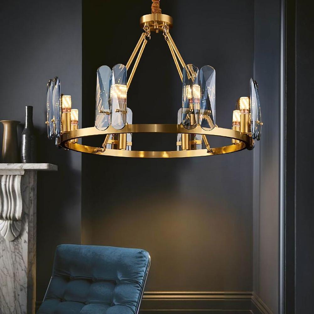8-Light Circular Glass Copper Nordic Chandelier