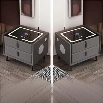 Rectangular Leather Dark Gray Charging Nightstand — Off-White