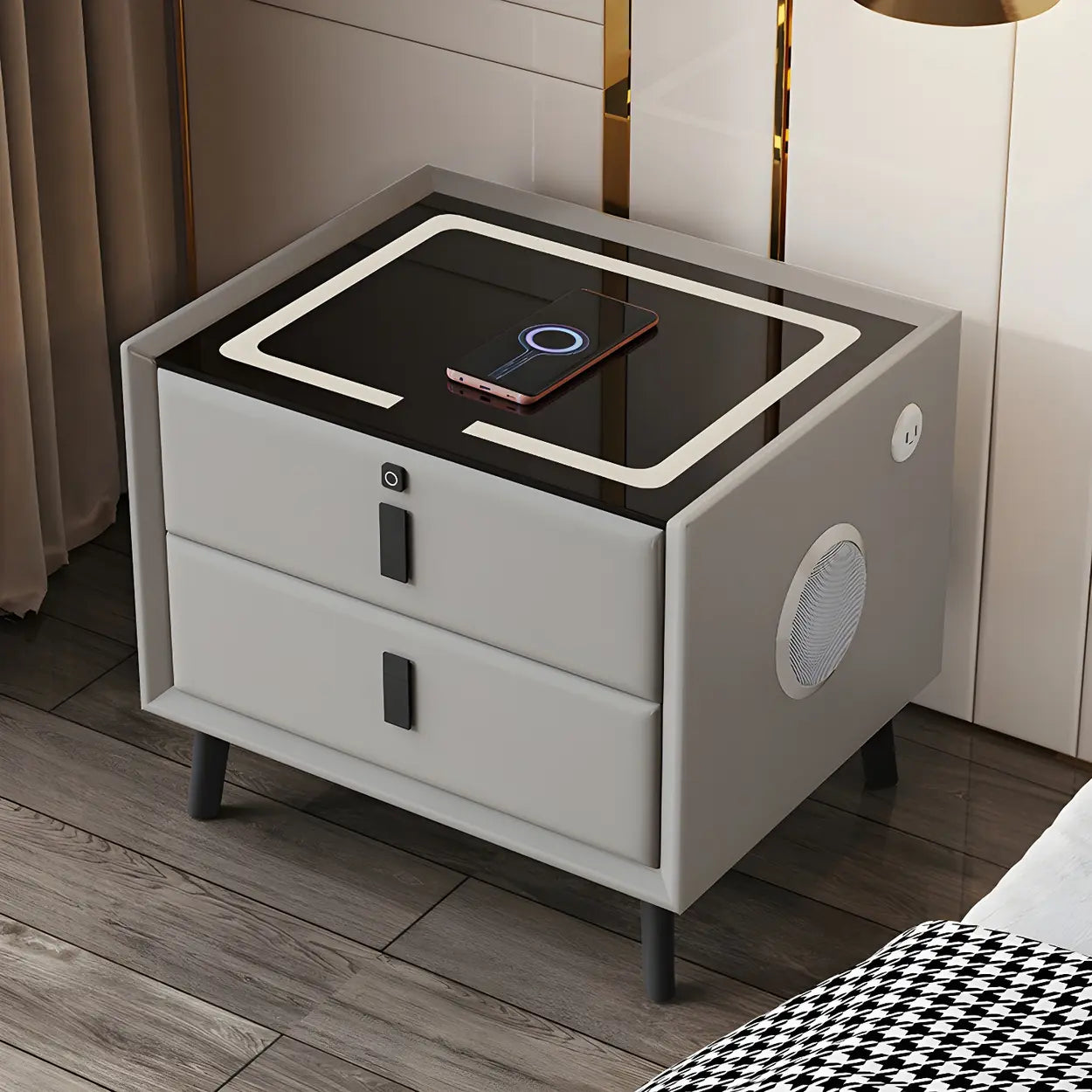 Rectangular Leather Dark Gray Charging Nightstand — Orange