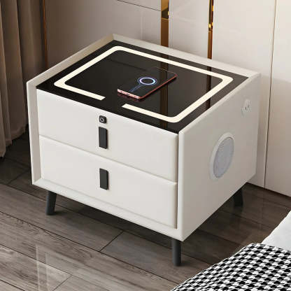 Rectangular Leather Dark Gray Charging Nightstand — Dark Gray