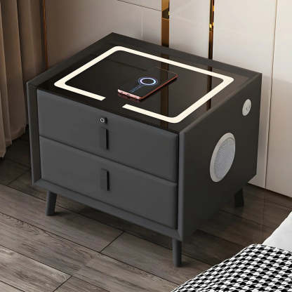 Rectangular Leather Dark Gray Charging Nightstand — Light Gray