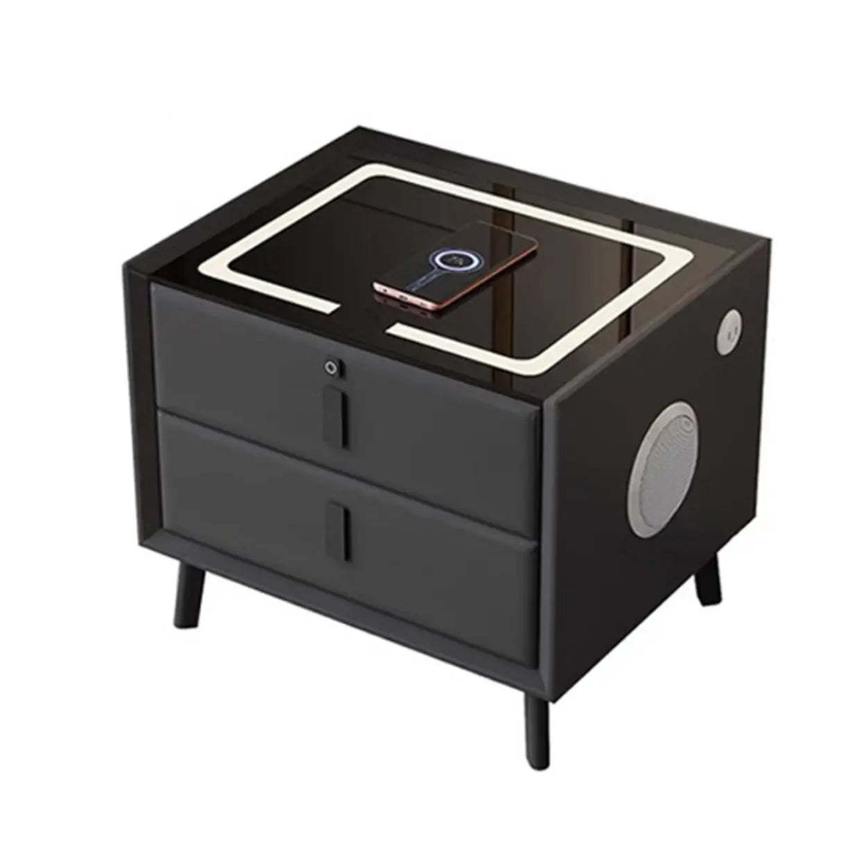 Rectangular Leather Dark Gray Charging Nightstand — Off-White