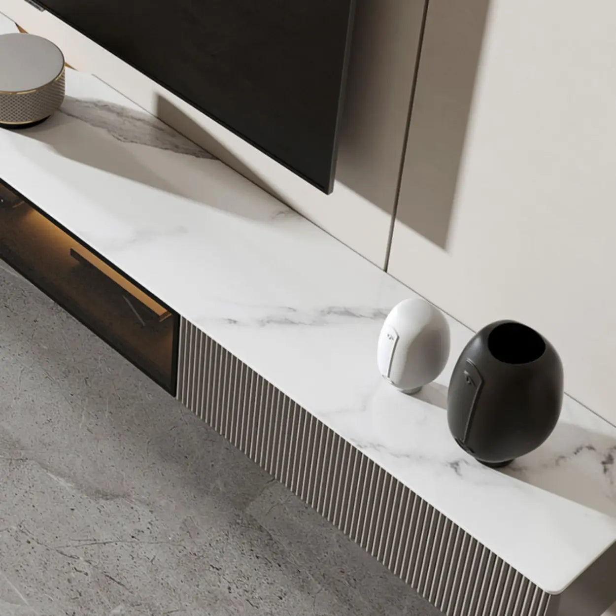 Premium Gray Wall-Mount Stone TV Stand with Lighting