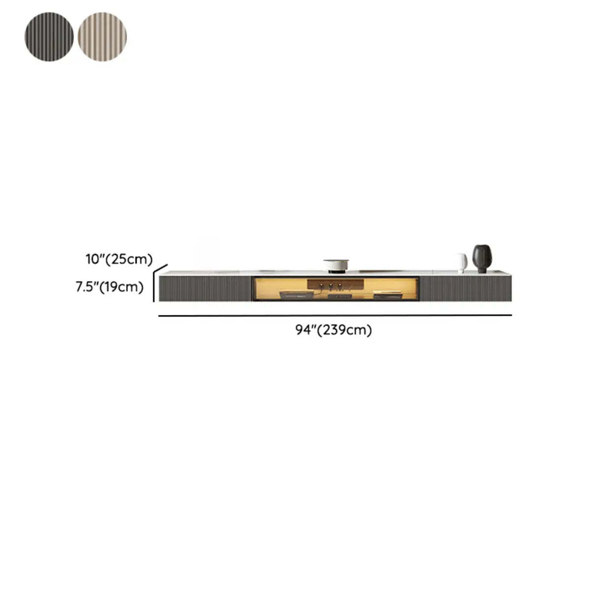 Premium Gray Wall-Mount Stone TV Stand with Lighting