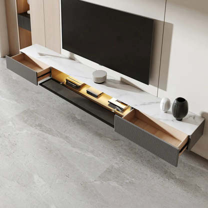 Premium Gray Wall-Mount Stone TV Stand with Lighting — Premium Grey