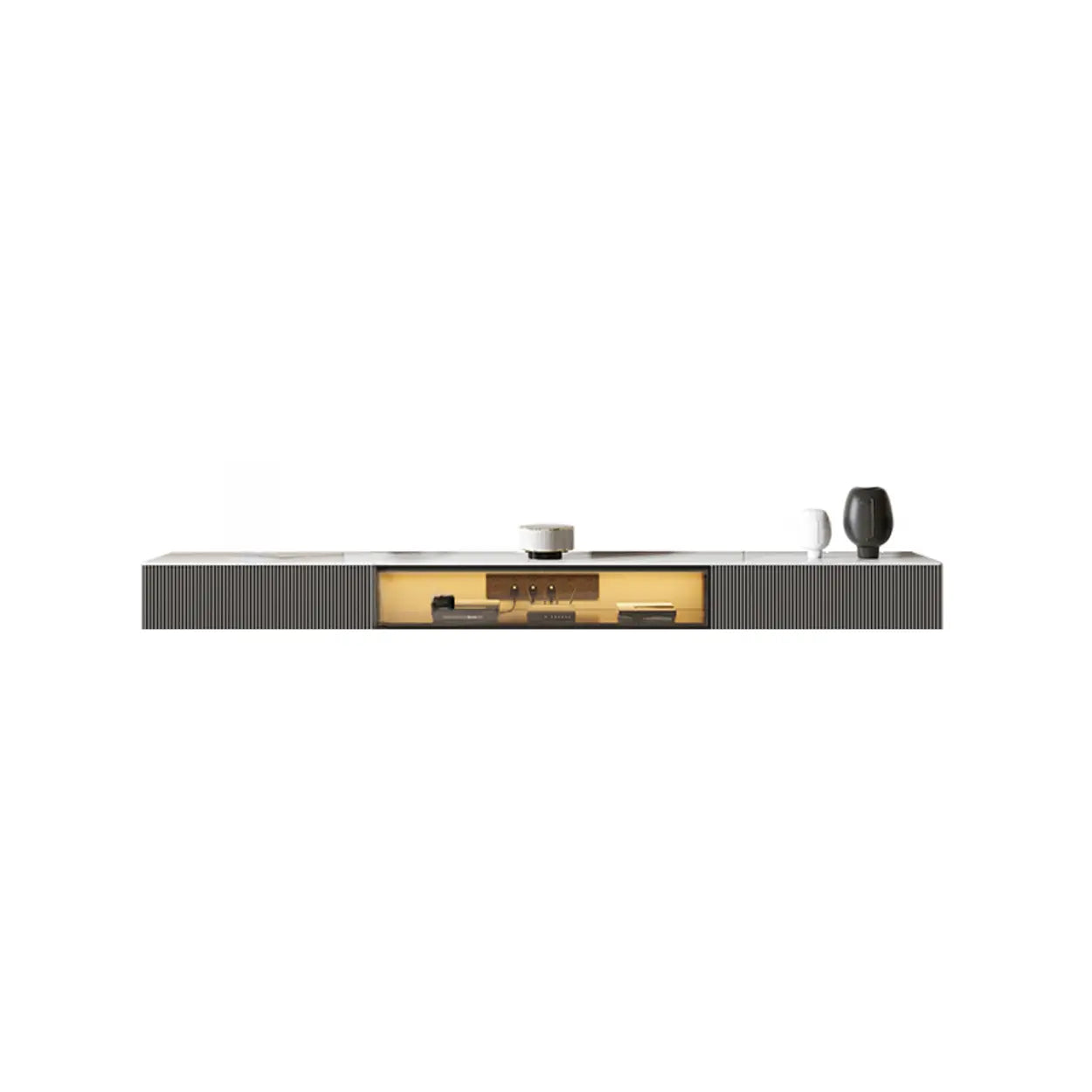 Premium Gray Wall-Mount Stone TV Stand with Lighting — Premium Grey