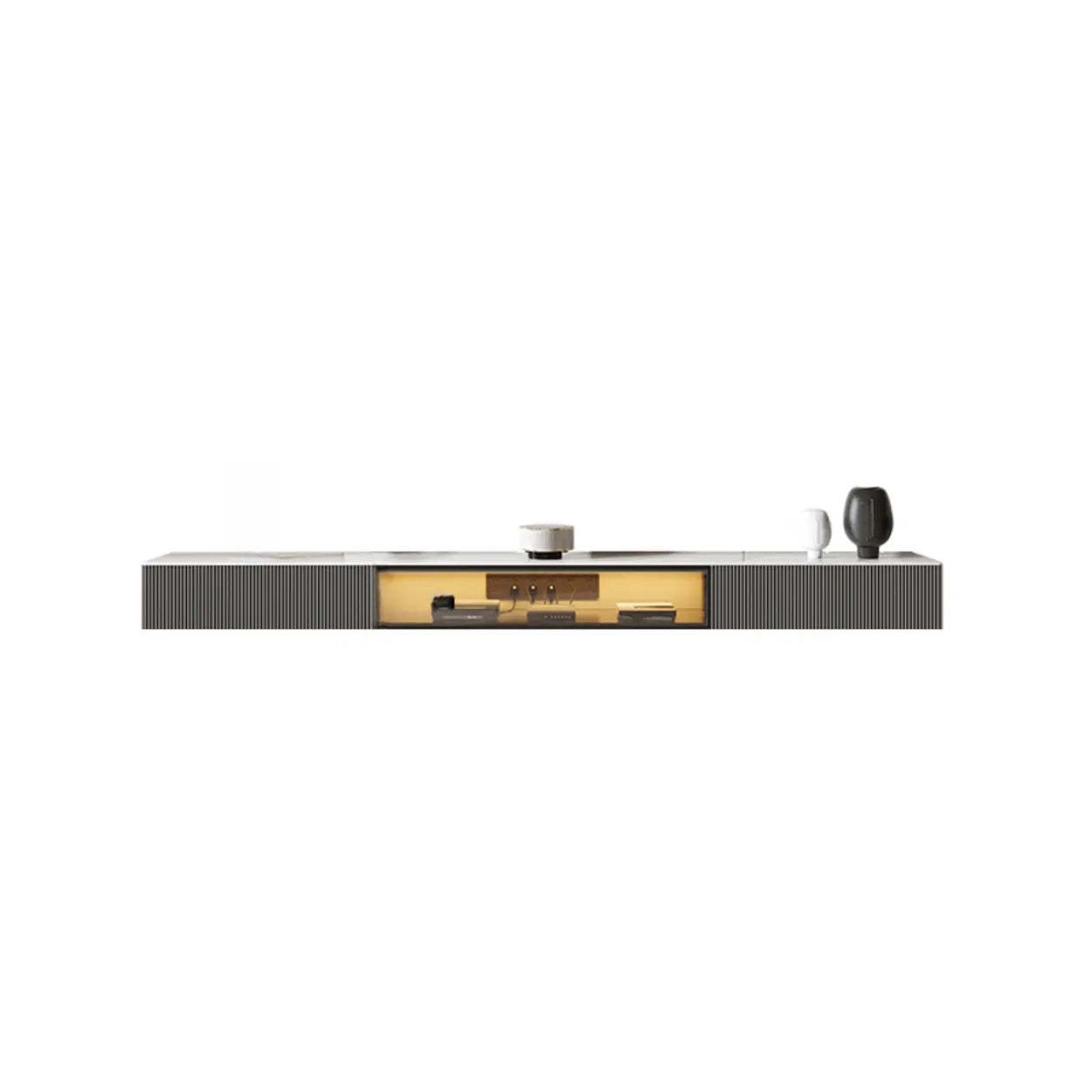 Premium Gray Wall-Mount Stone TV Stand with Lighting — Premium Grey