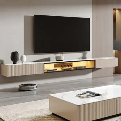 Premium Gray Wall-Mount Stone TV Stand with Lighting — Premium Grey