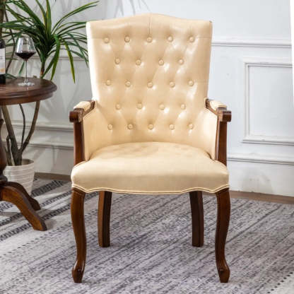 Classic PU Leather Tufted Accent Chair — Beige / PU Leather