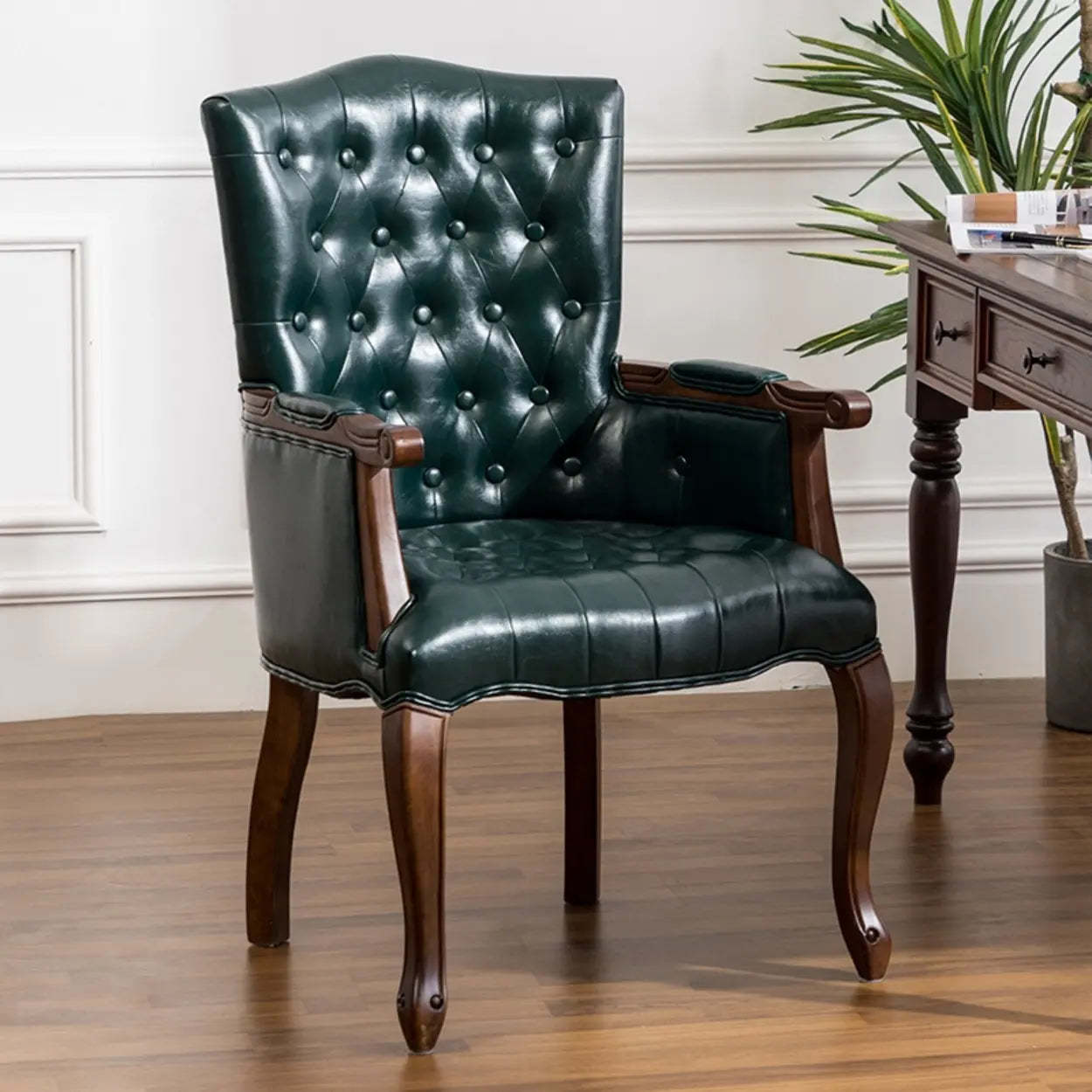 Classic PU Leather Tufted Accent Chair — Blue / PU Leather
