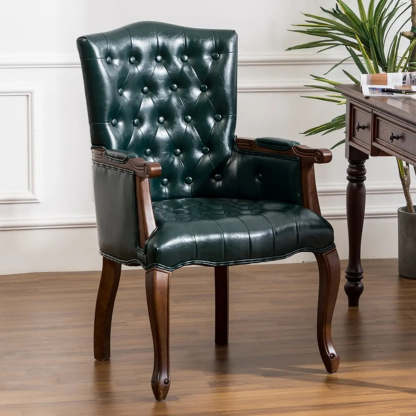 Classic PU Leather Tufted Accent Chair — Blue / PU Leather