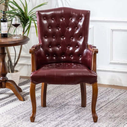 Classic PU Leather Tufted Accent Chair — Burgundy / PU Leather