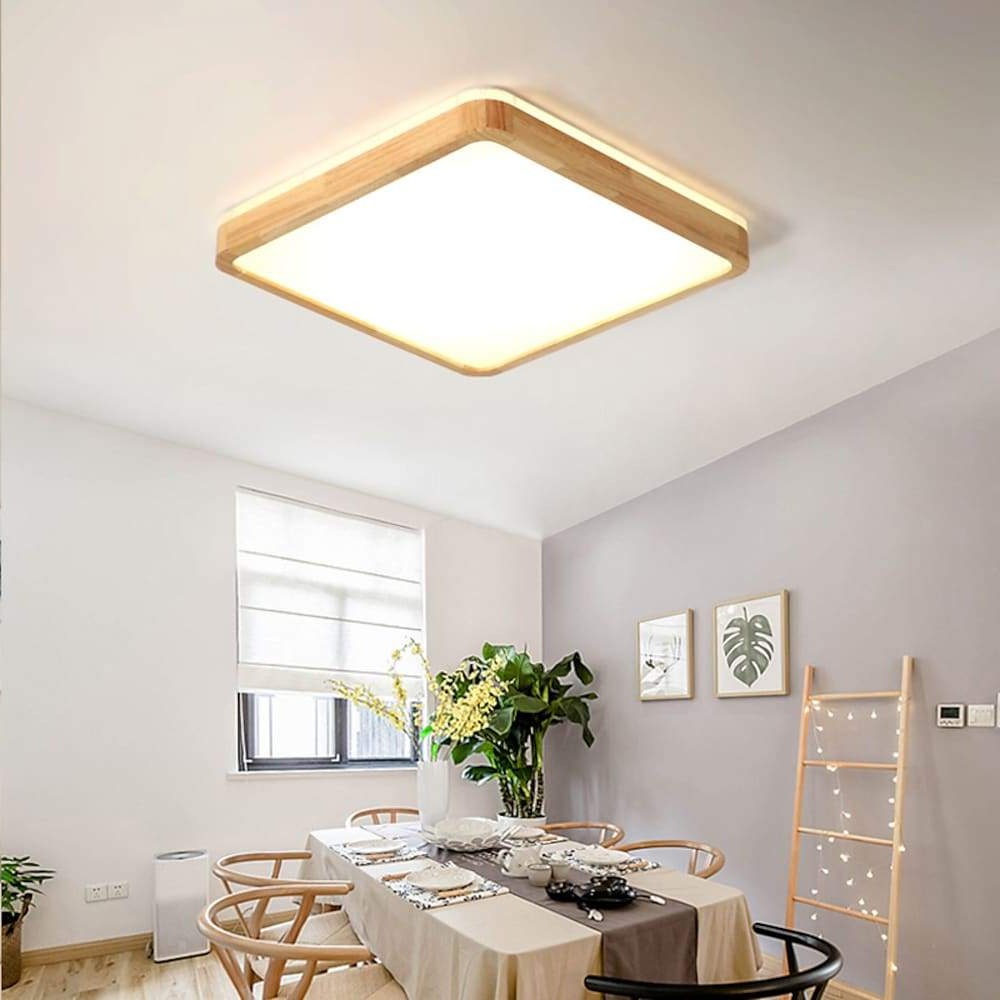 Wood circular flush mount lighting — 20" Dia / Cool White (6000K)