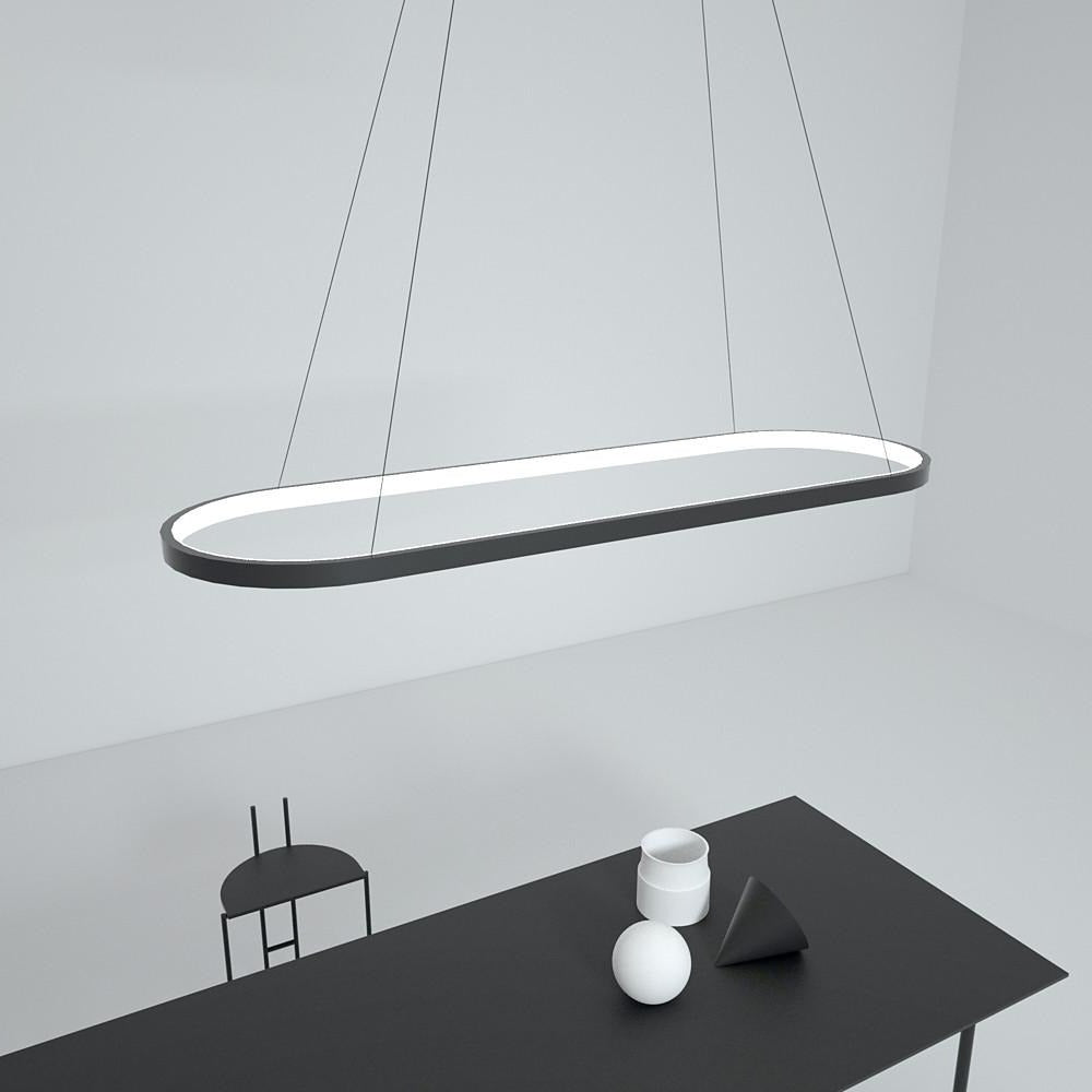 LED Oval Modern Black Pendant Light with Remote Control Artistic Pendant Light-Lighom
