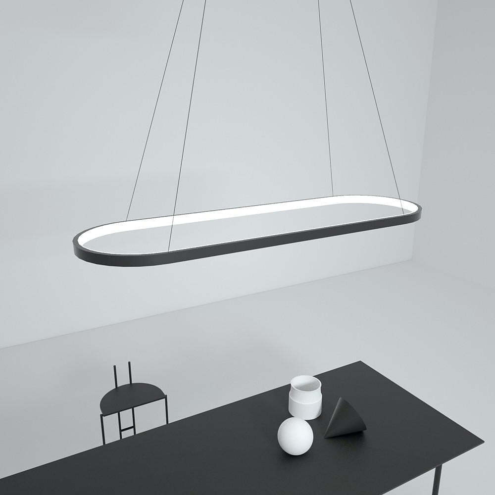 LED Oval Modern Black Pendant Light with Remote Control Artistic Pendant Light-Lighom