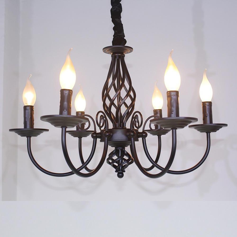 Candle Design Metal Rustic Chandeliers with 6 LED Bulbs-Lighom