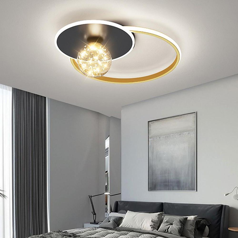 Brass modern geometric globe semi-flush mount light — 7" H x 16" Dia / Dimmable with Remote